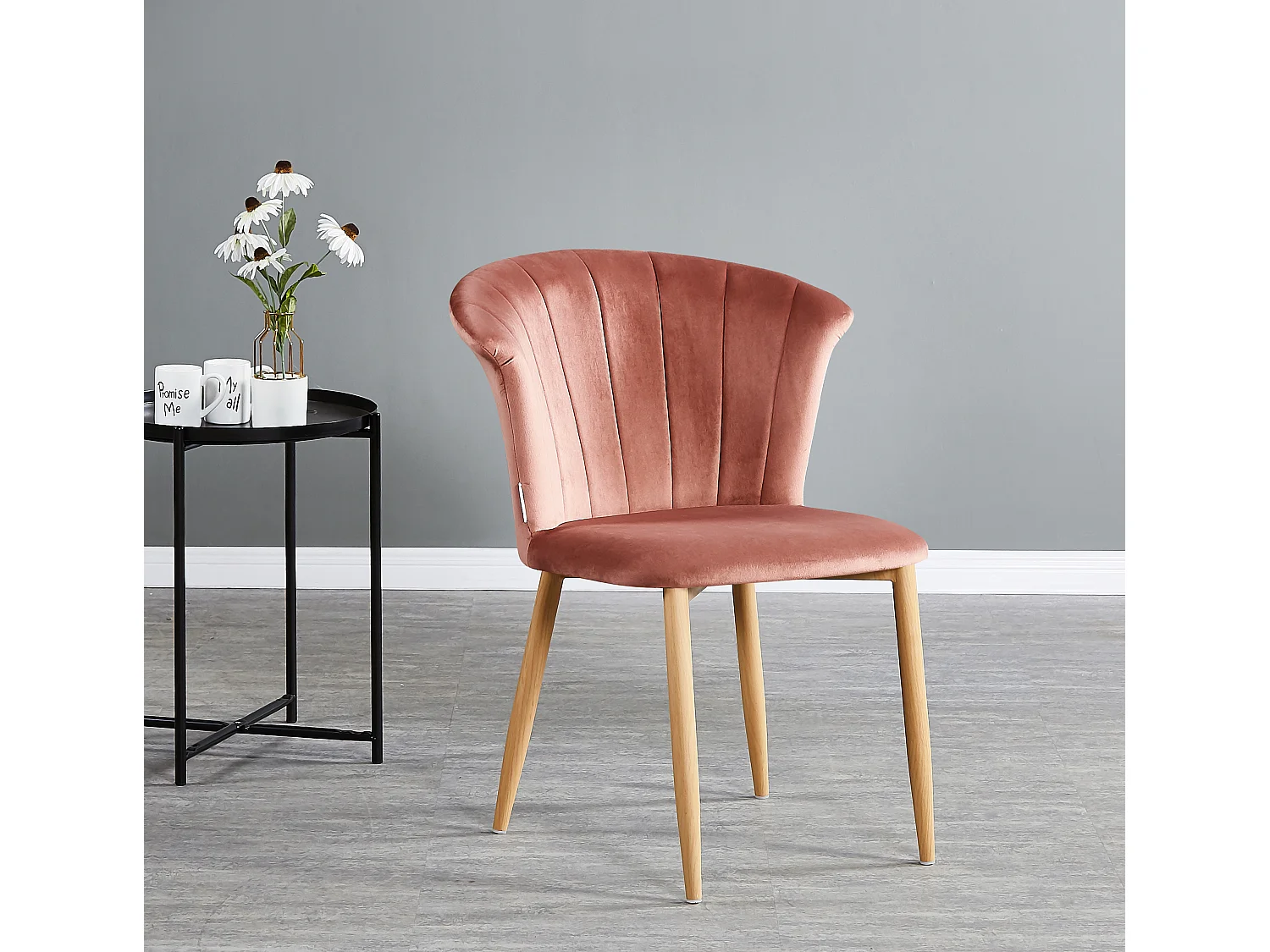 ELSA - Lot de 2 Chaises en Velours Vintage - Rose