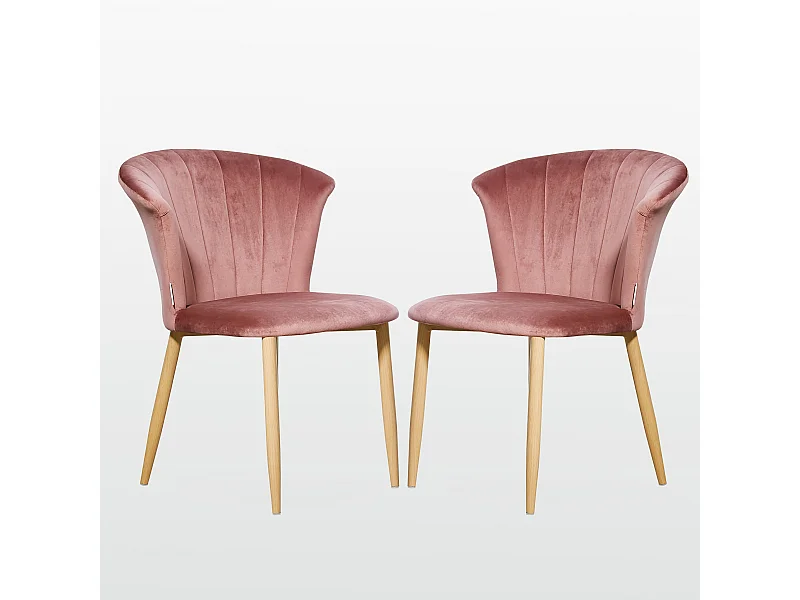 ELSA - Lot de 2 Chaises en Velours Vintage - Rose