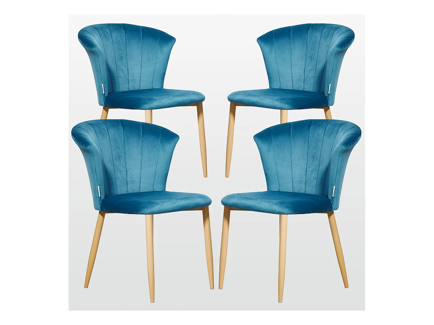 ELSA - Lot de 4 Chaises en Velours Vintage - Bleu
