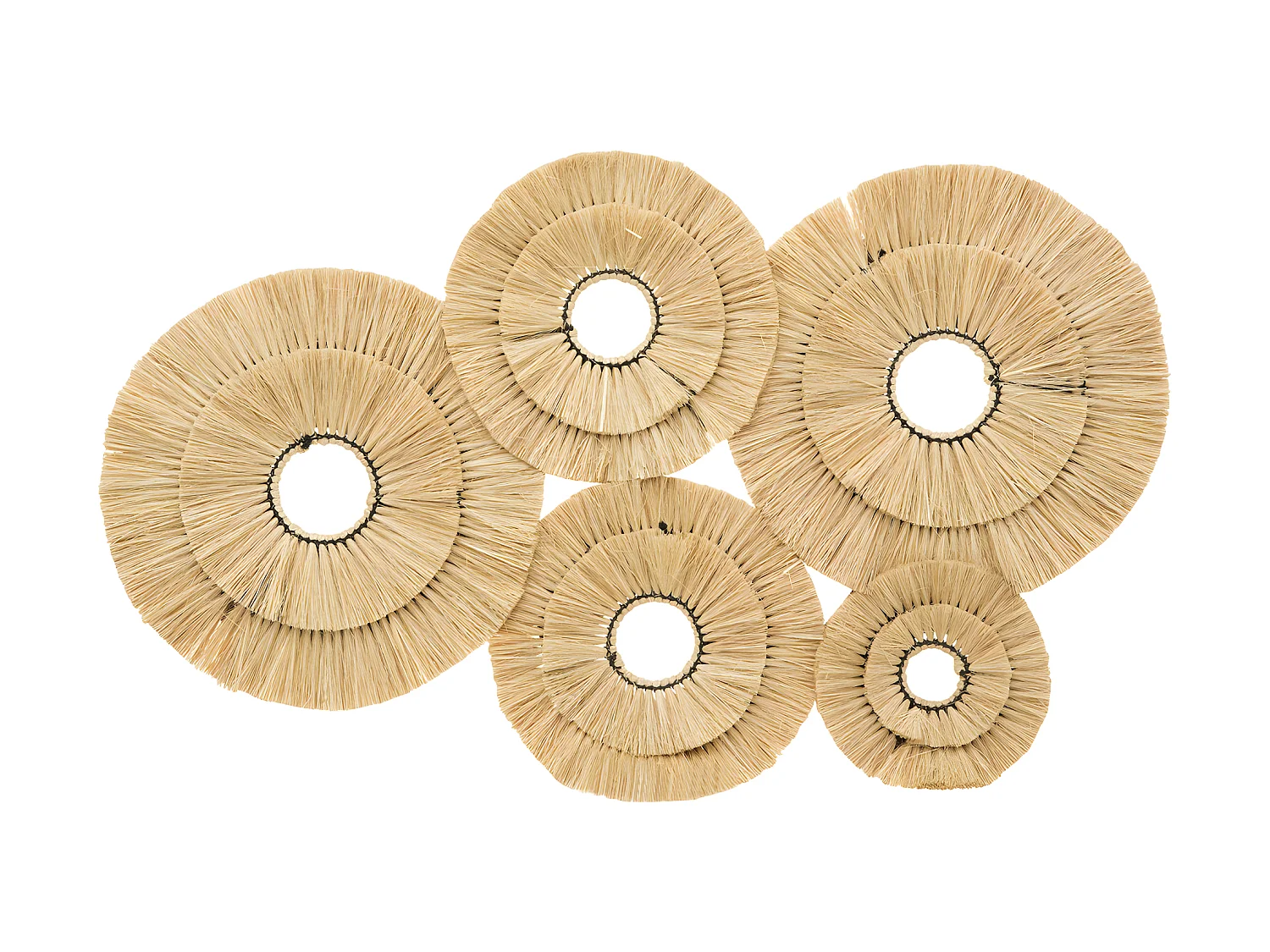 Déco murale en métal et raphia 91 x 64 cm