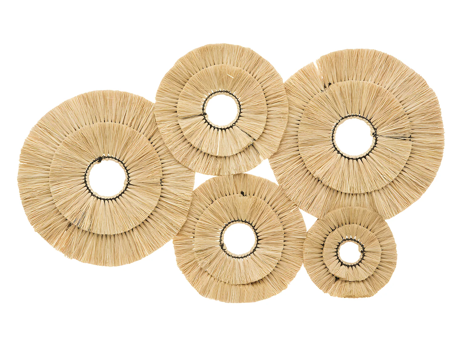 Déco murale en métal et raphia 91 x 64 cm