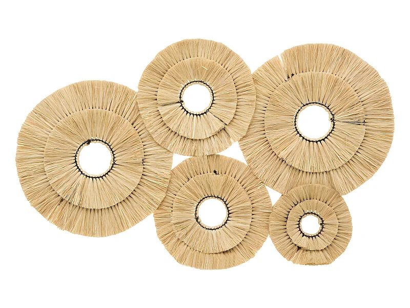 Déco murale en métal et raphia 91 x 64 cm