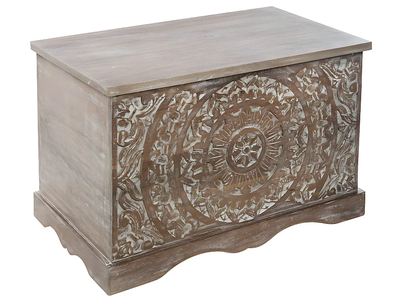 Coffre de rangement en Bois de Manguier Sculpté