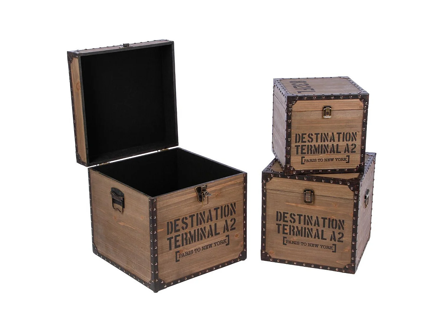 Set de 3 Malles de rangement en Bois déco Rétro factory