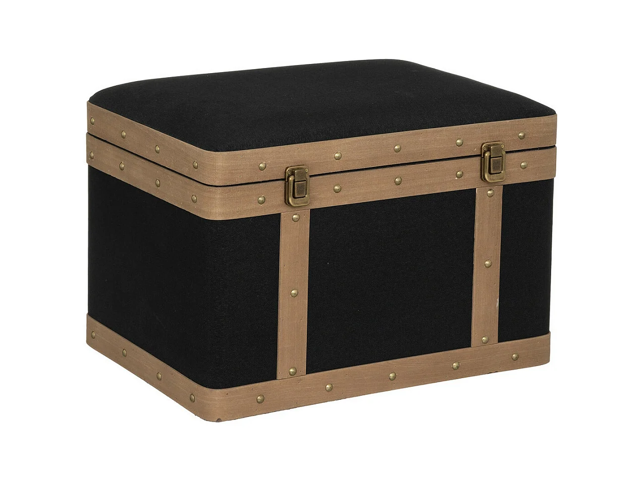 Set de 3 Malles de rangement déco en Bois et Lin noir