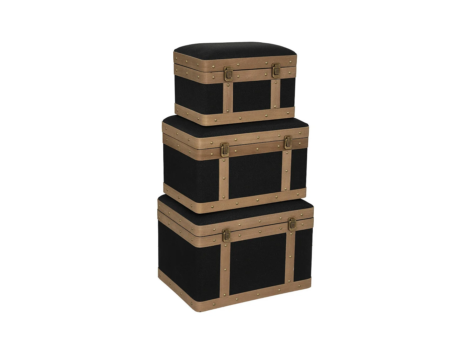 Set de 3 Malles de rangement déco en Bois et Lin noir