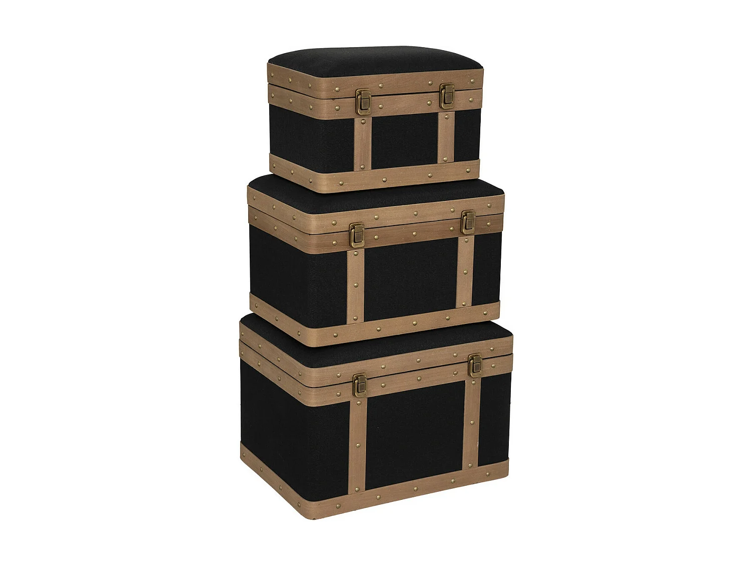 Set de 3 Malles de rangement déco en Bois et Lin noir