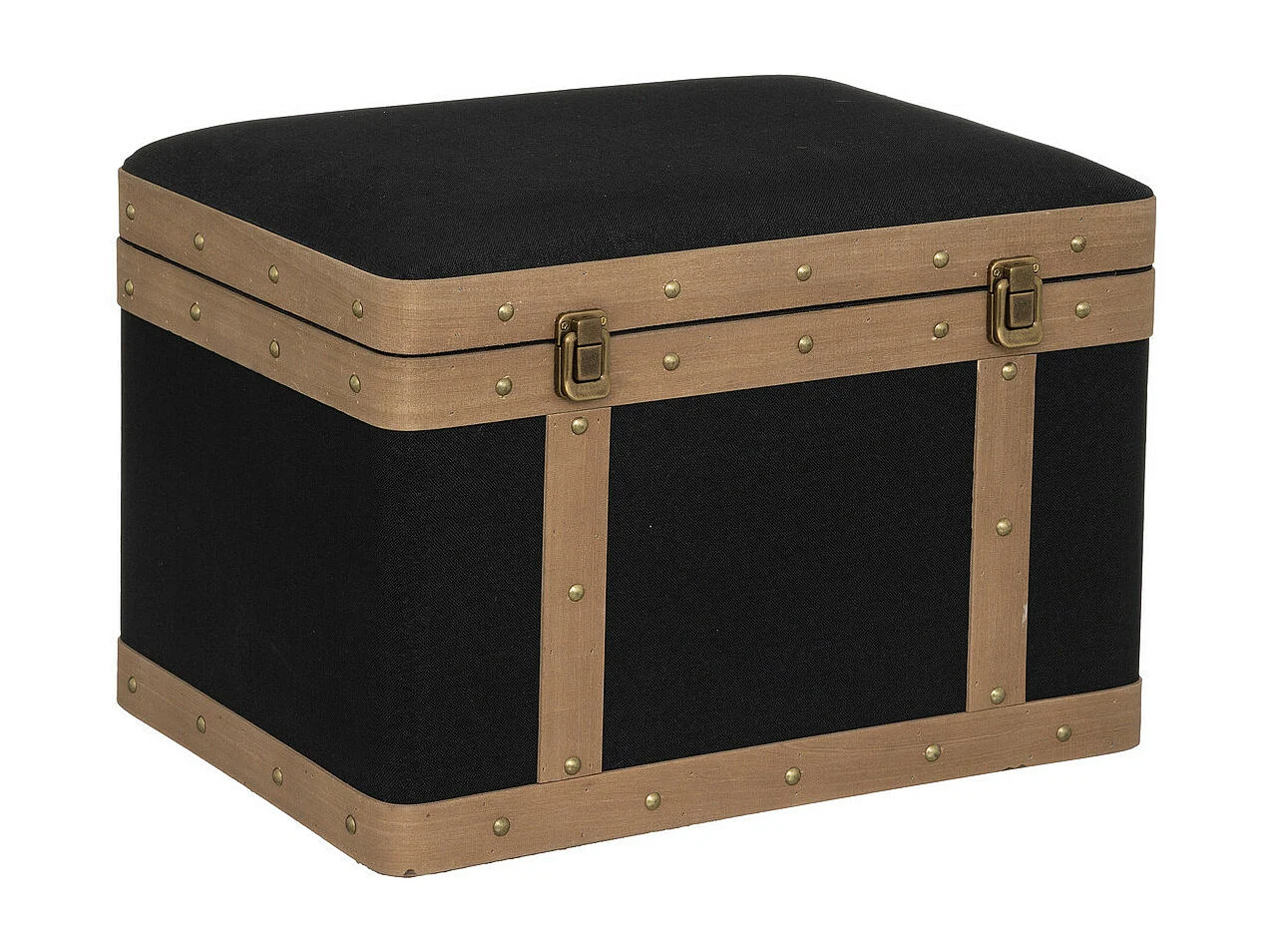 Set de 3 Malles de rangement déco en Bois et Lin noir