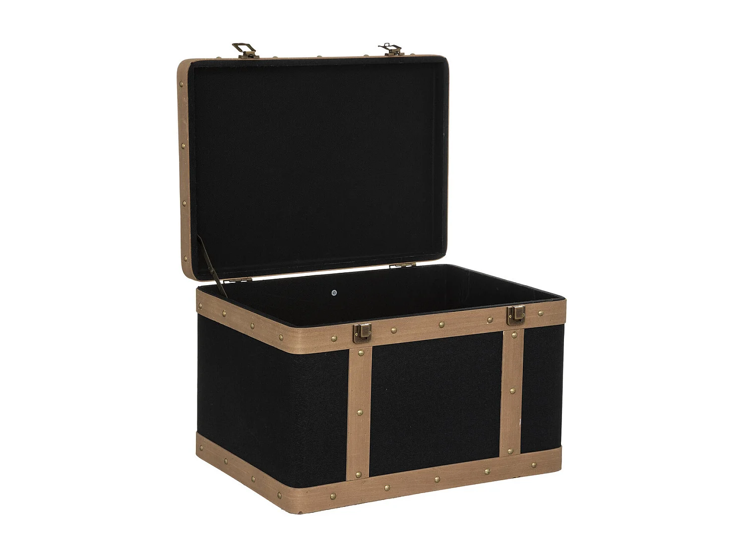 Set de 3 Malles de rangement déco en Bois et Lin noir