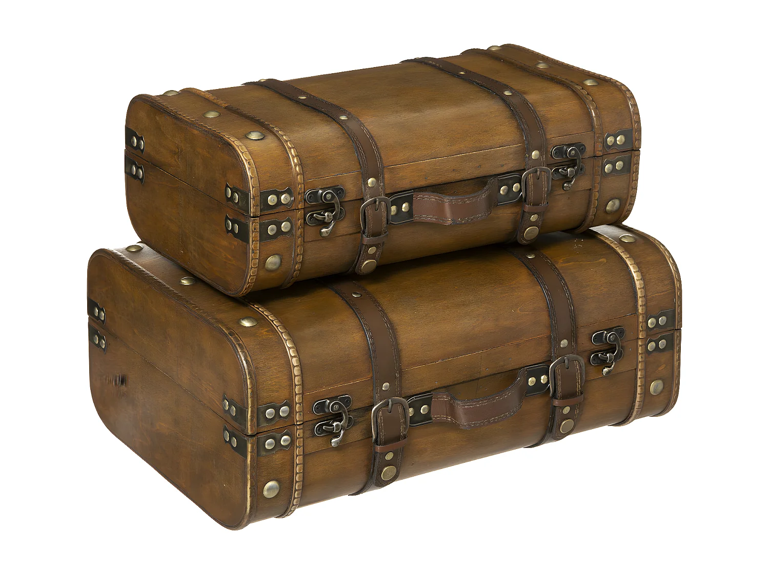 Lot de 2 Coffres de rangement Cantines Rétro en Bois