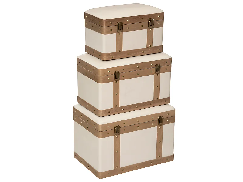 Set de 3 Malles de rangement déco en Bois et Lin
