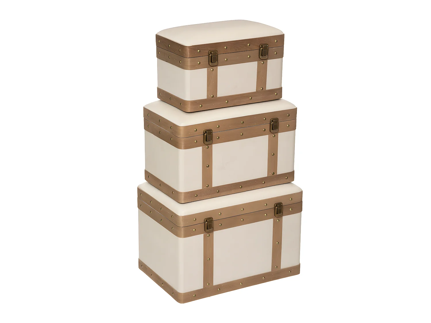 Set de 3 Malles de rangement déco en Bois et Lin