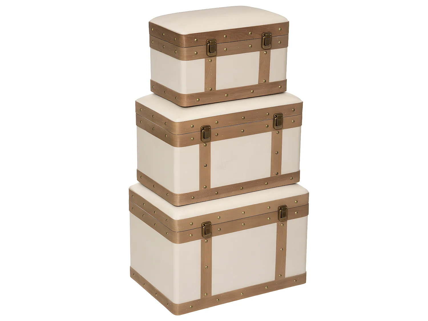 Set de 3 Malles de rangement déco en Bois et Lin