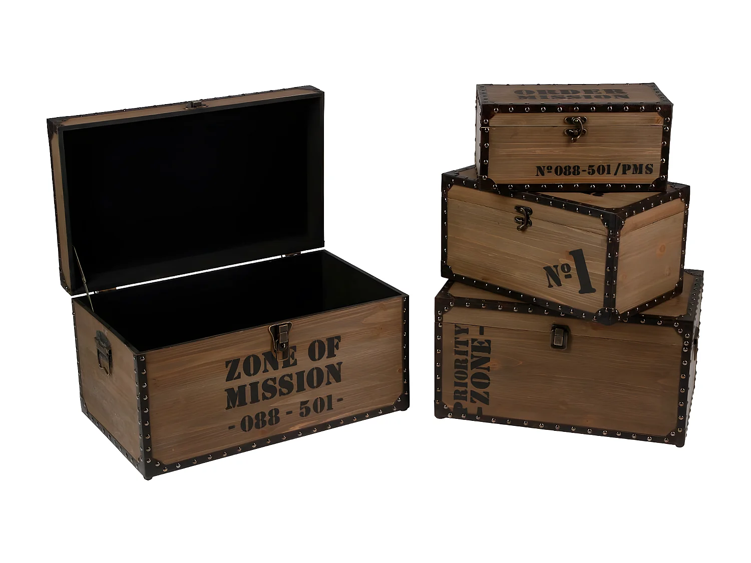 Set de 4 Malles de rangement en Bois déco Rétro Industriel