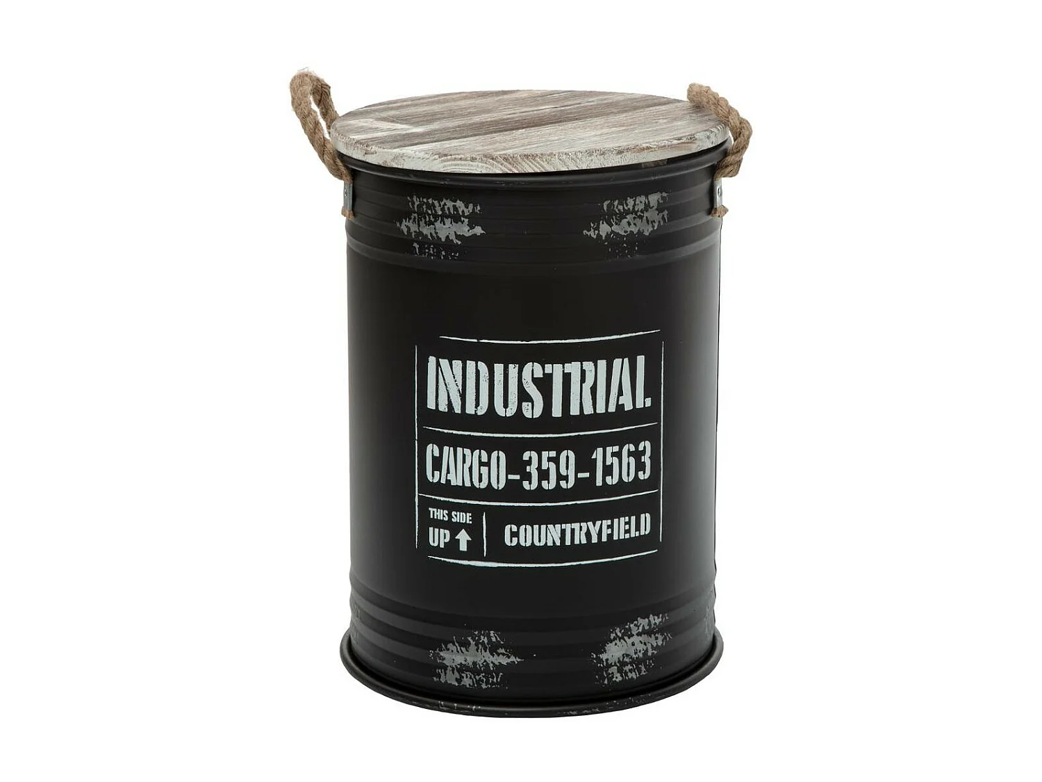 Lot de 3 Coffres Bidon en métal Noir Industrial rétro factory