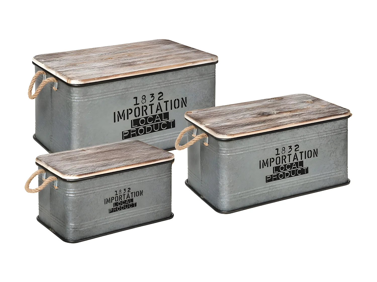 Set de 3 Malles en Métal zinc et Bois déco