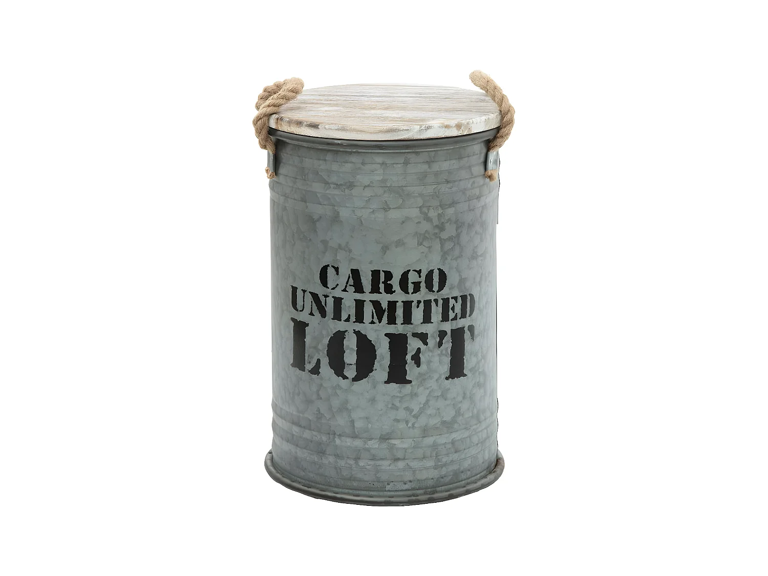 Lot de 3 Coffres Bidon en métal Gris alu Loft rétro factory