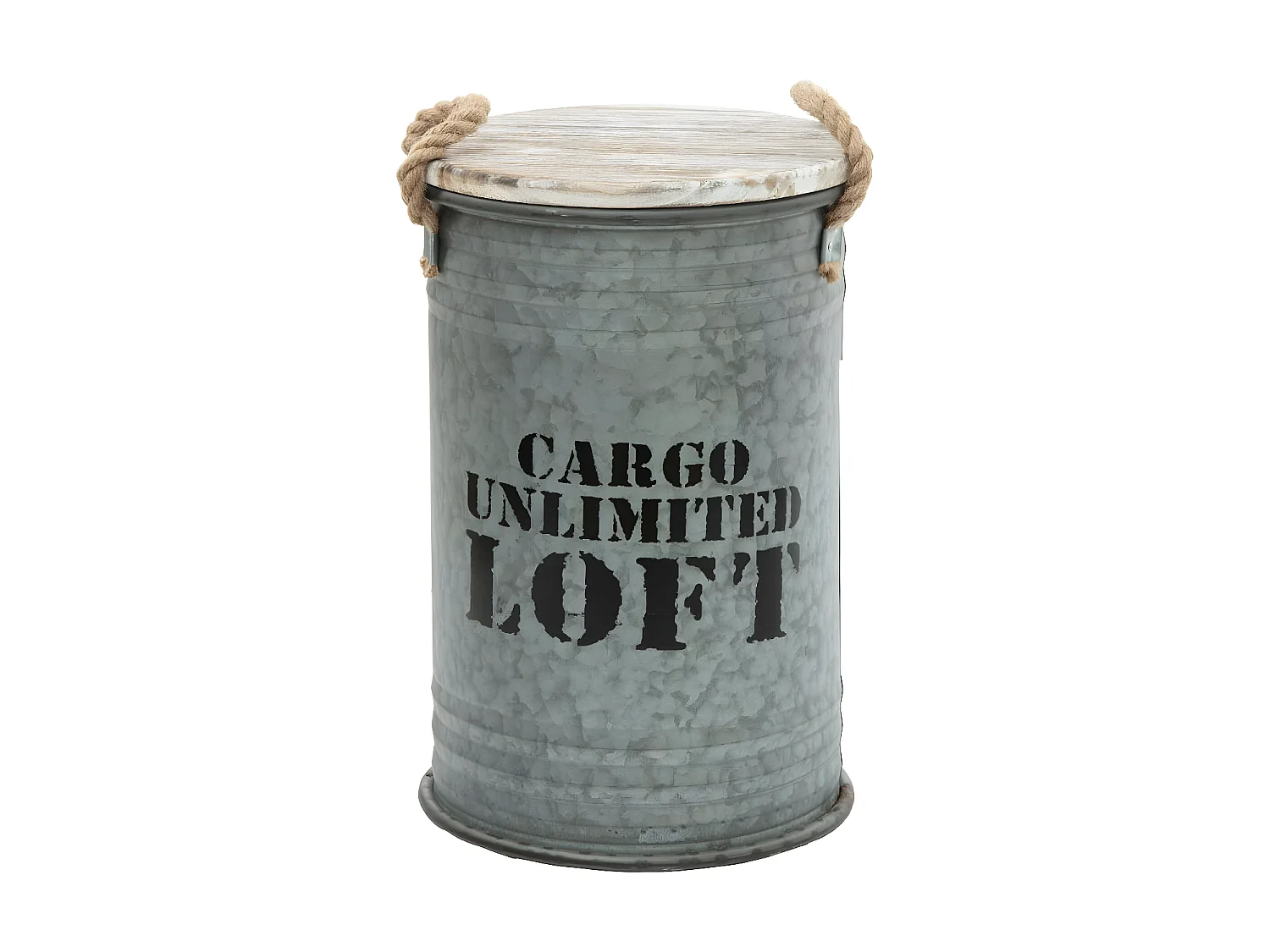 Lot de 3 Coffres Bidon en métal Gris alu Loft rétro factory