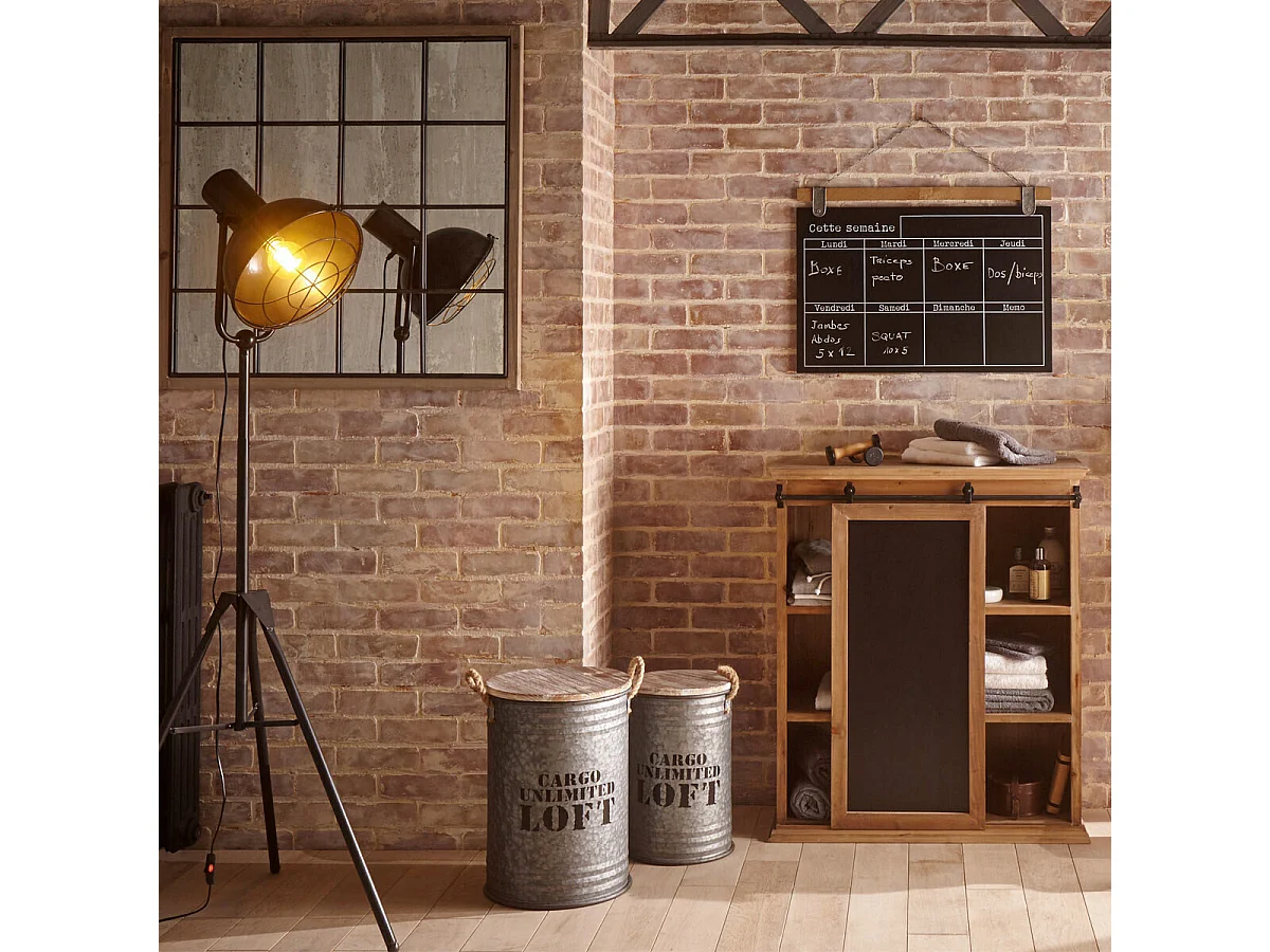 Lot de 3 Coffres Bidon en métal Gris alu Loft rétro factory