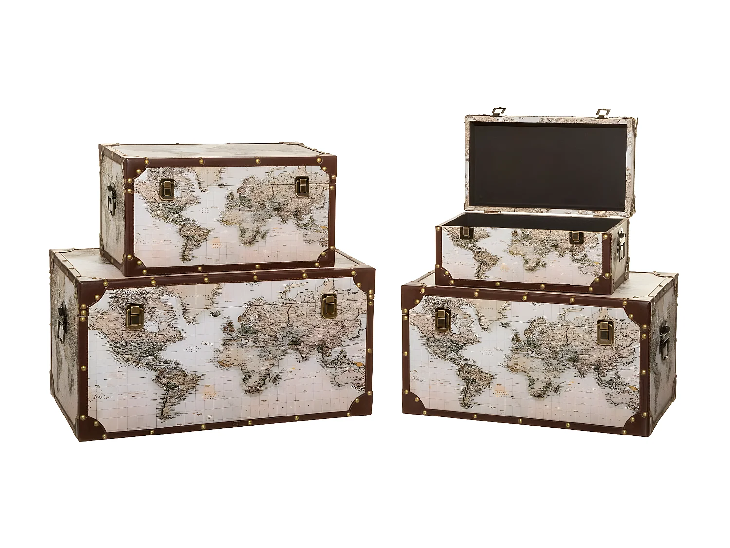 Set de 4 Malles de rangement décor Mappemonde Vintage Loft