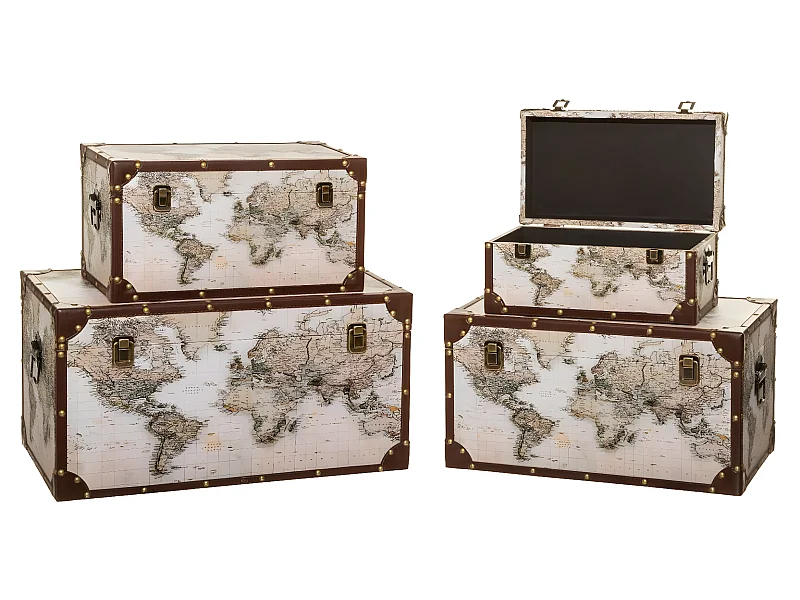 Set de 4 Malles de rangement décor Mappemonde Vintage Loft