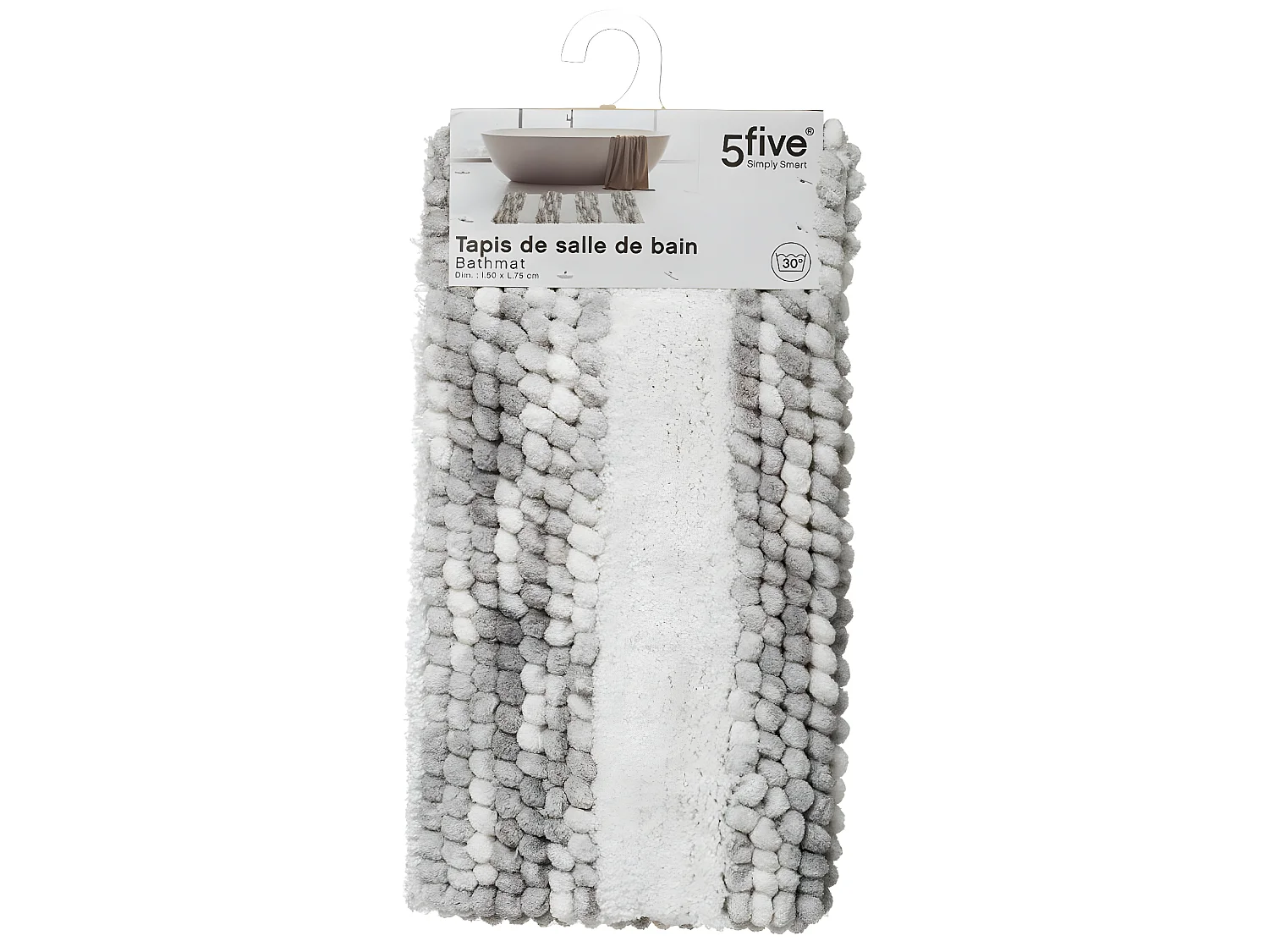 Tapis de salle de Bain épais rayé Gris 50 x 75 cm