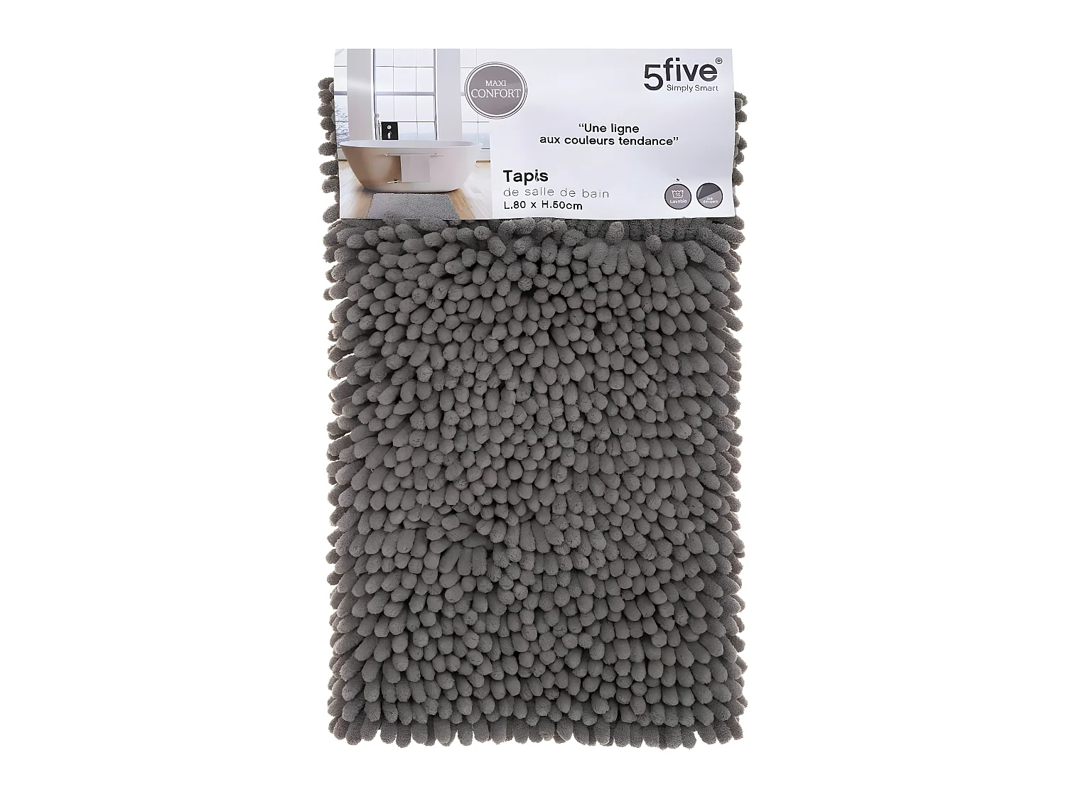 Tapis de Salle de bain Gris chenille maxi confort 50 x 80 cm
