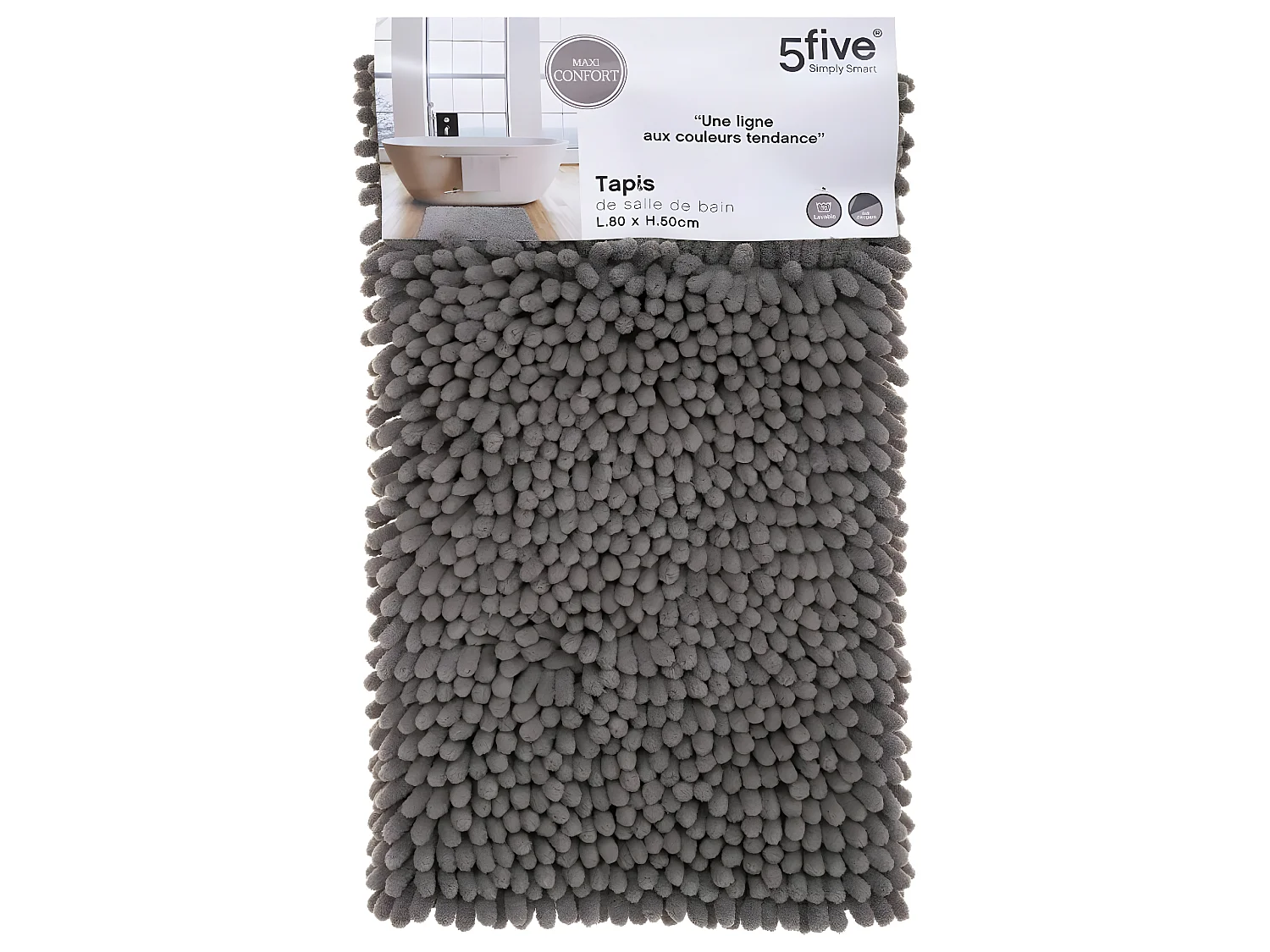 Tapis de Salle de bain Gris chenille maxi confort 50 x 80 cm