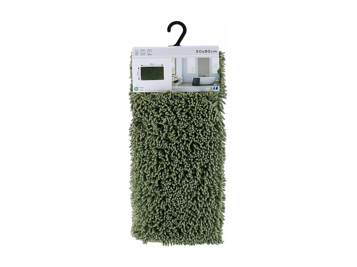 Tapis de salle de bain Vert kaki en Microfibre chenille 50 x 80 cm