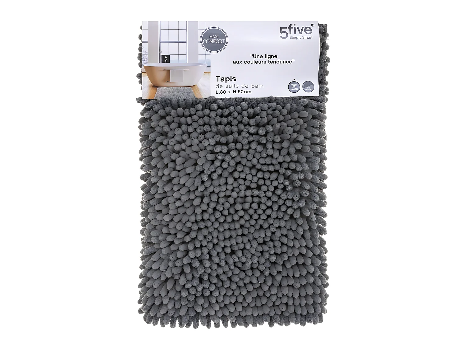Tapis de Salle de bain Gris foncé chenille maxi confort 50 x 80 cm