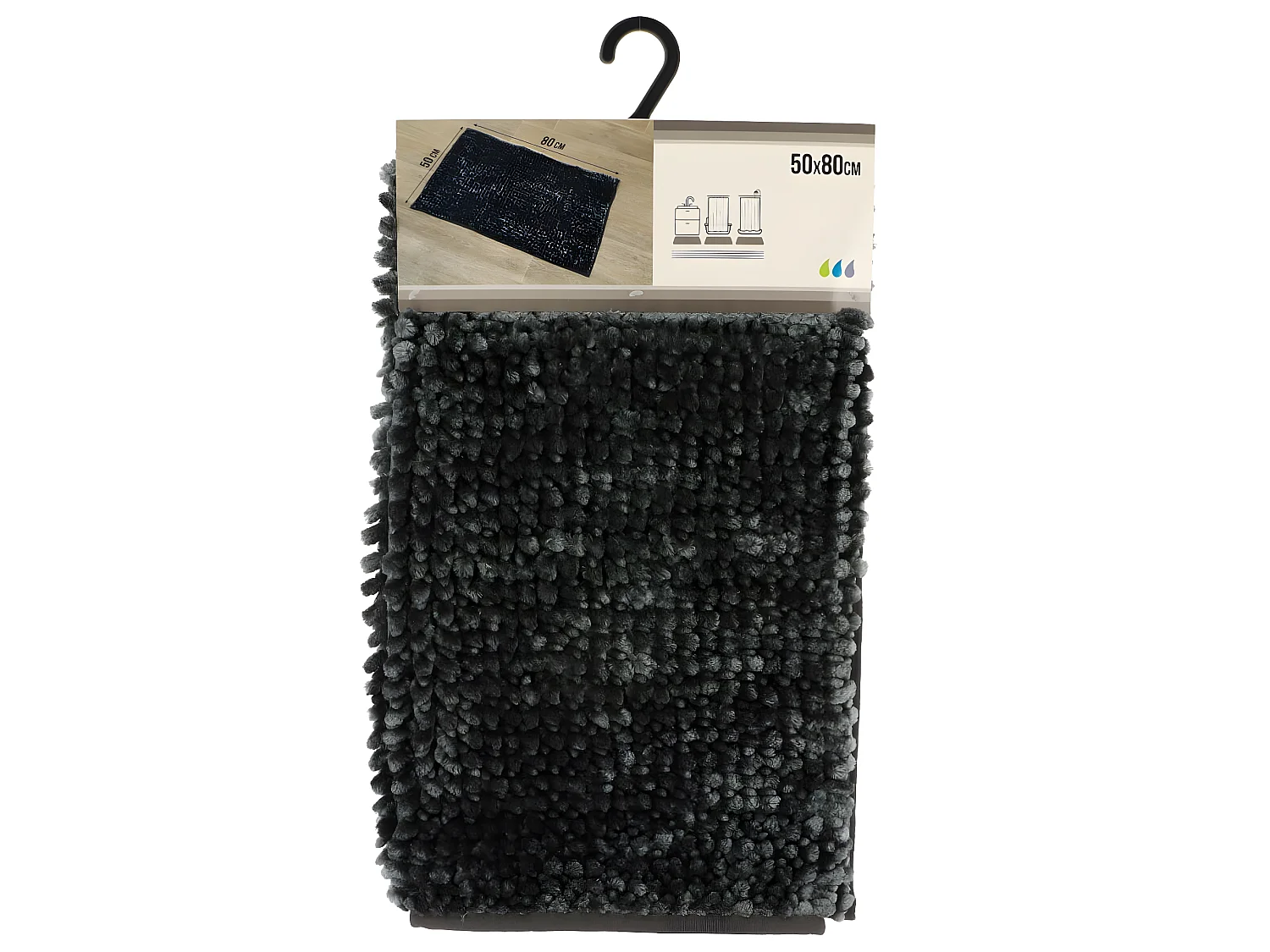 Tapis de salle de bain Gris foncé satiné en Microfibre Chenille 50 x 80 cm