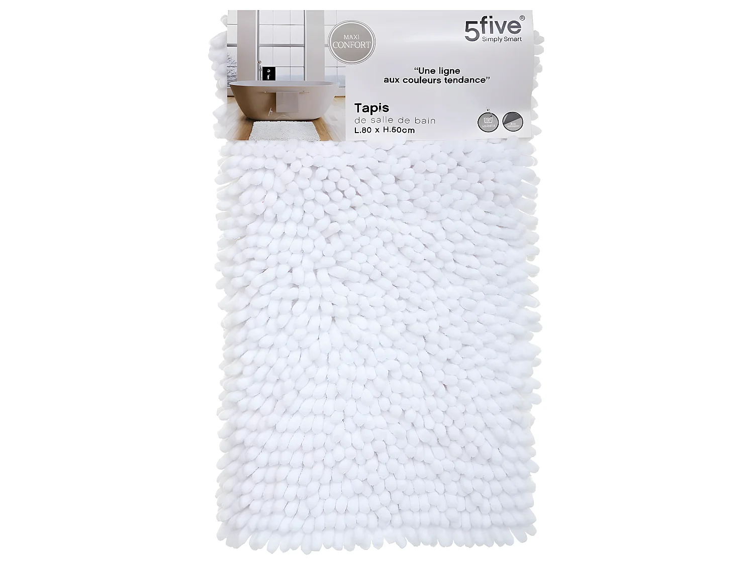 Tapis de Salle de bain Blanc chenille maxi confort 50 x 80 cm