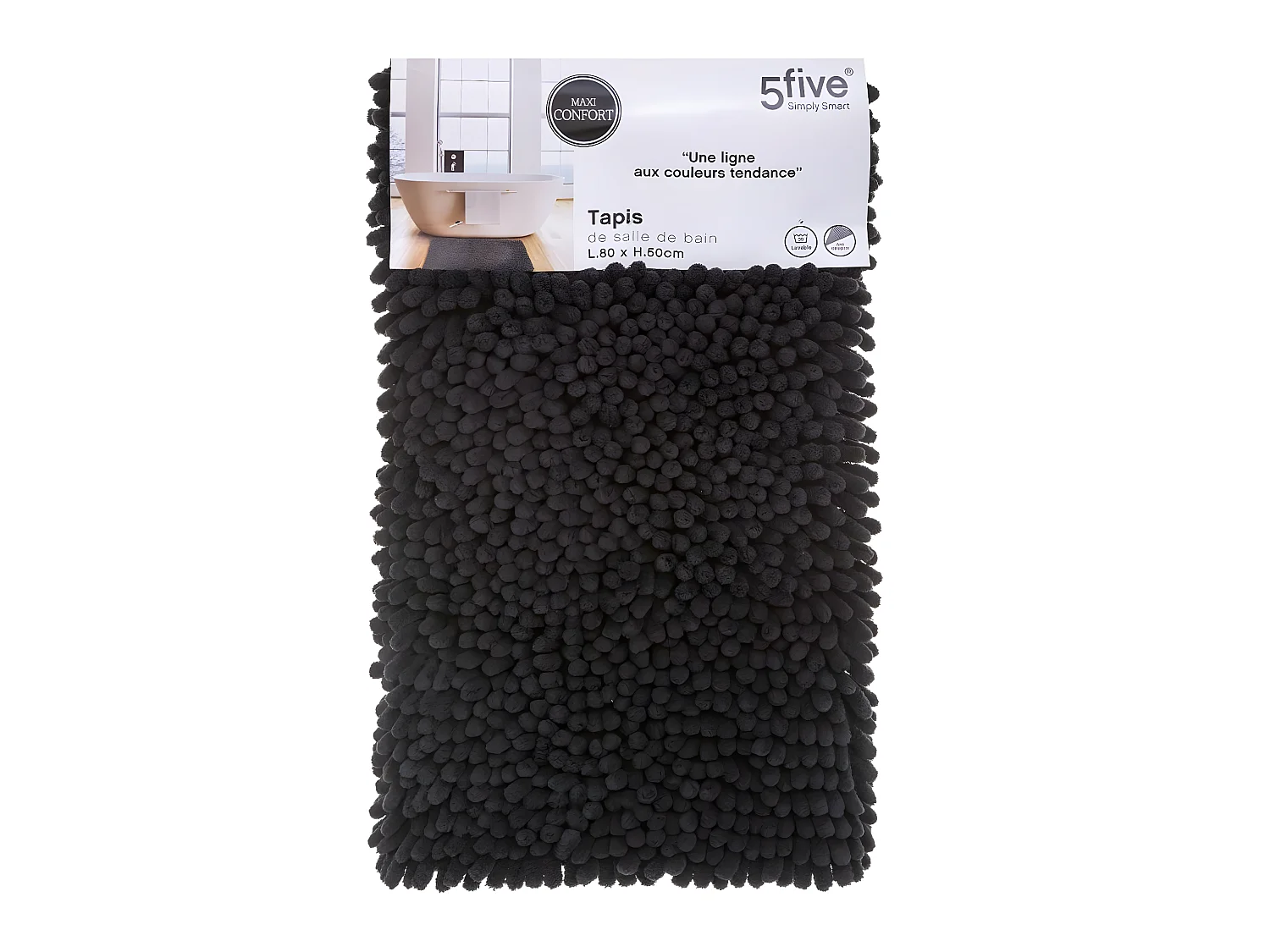Tapis de Salle de bain Noir chenille maxi confort 50 x 80 cm