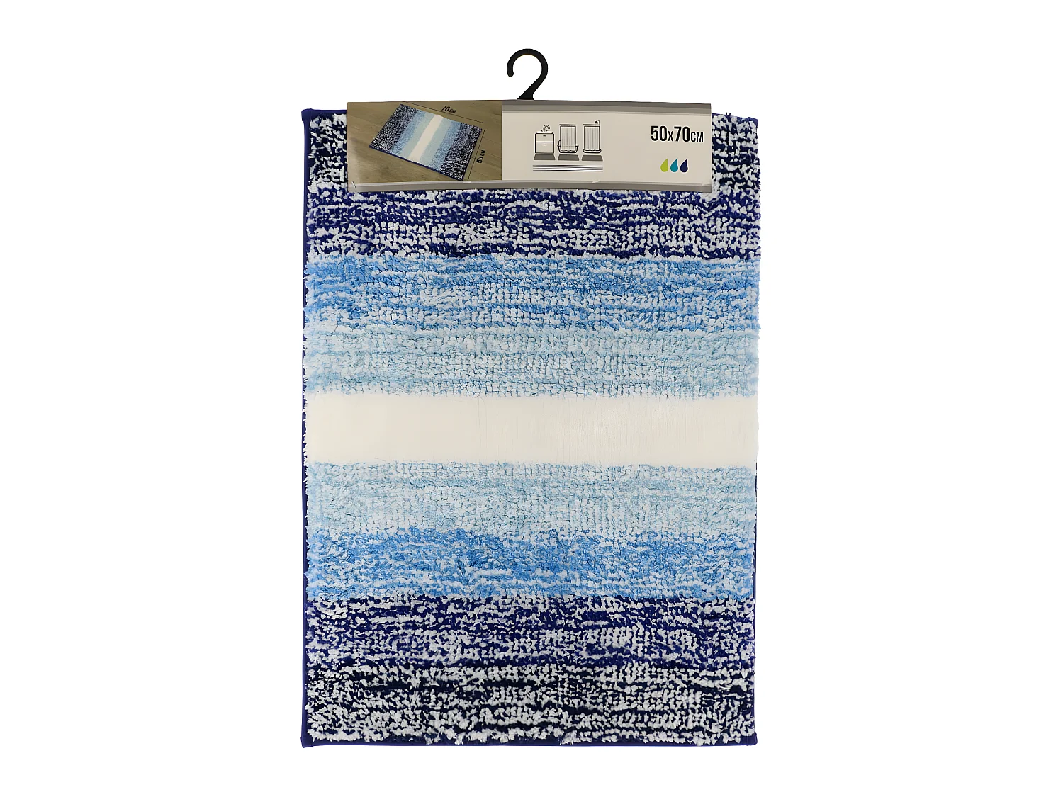 Tapis de salle de bain dégradé Bleu en Microfibre et dessous en latex 50 x 70 cm