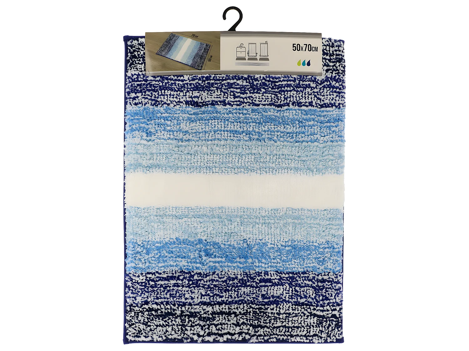 Tapis de salle de bain dégradé Bleu en Microfibre et dessous en latex 50 x 70 cm