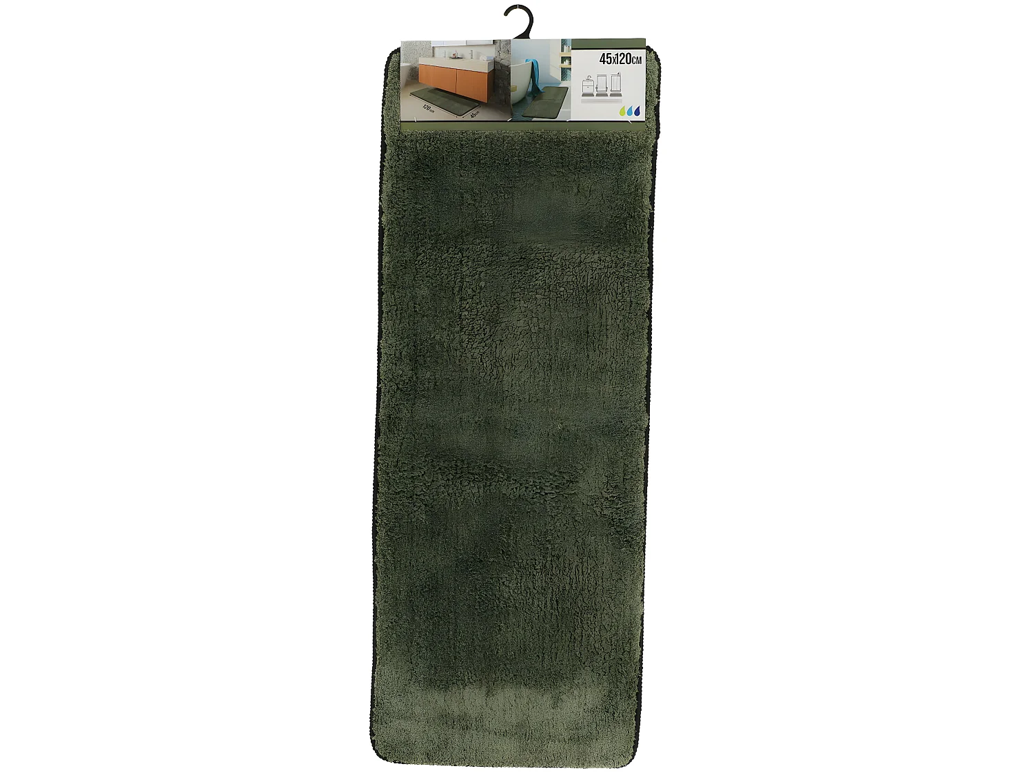 Grand Tapis de salle de bain Vert Kaki en Microfibre Confort et Doux 45 x 120 cm