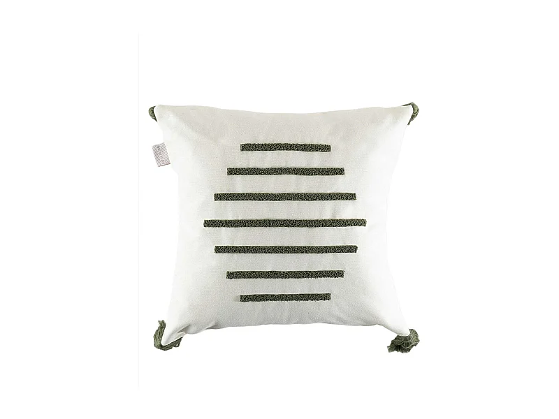 Coussin en lin à pompons – rayures en bouclette verte IZMIR