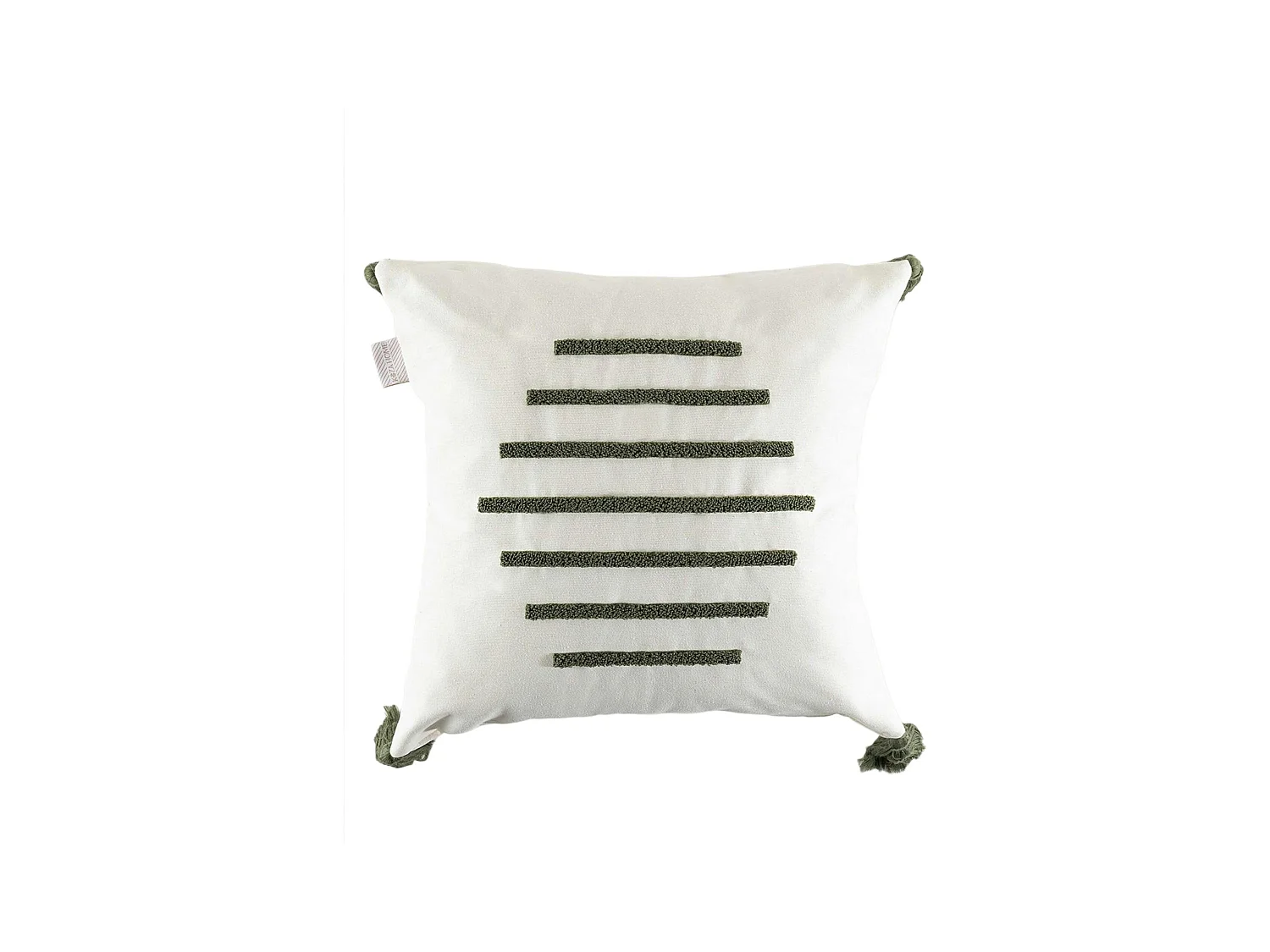 Coussin en lin à pompons – rayures en bouclette verte IZMIR