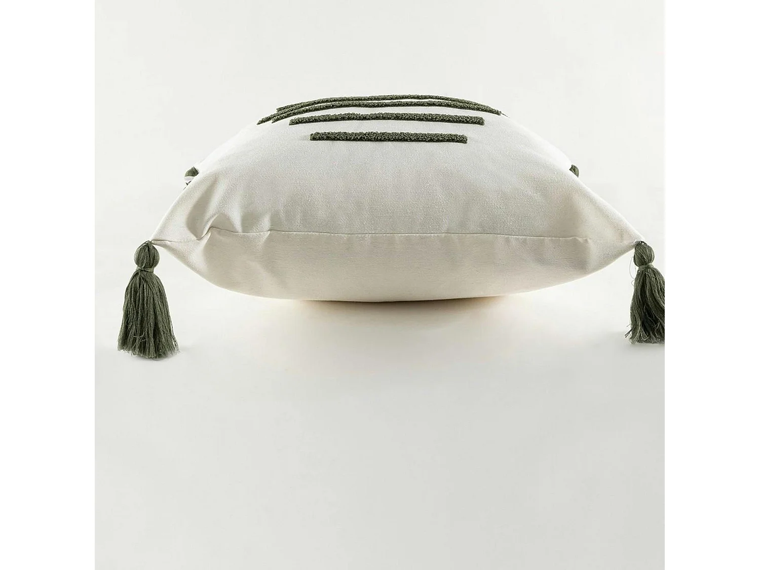 Coussin en lin à pompons – rayures en bouclette verte IZMIR