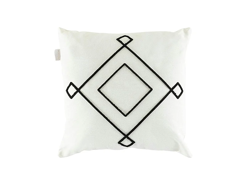Coussin en lin écru – motif losange noir stylisé IZMIR