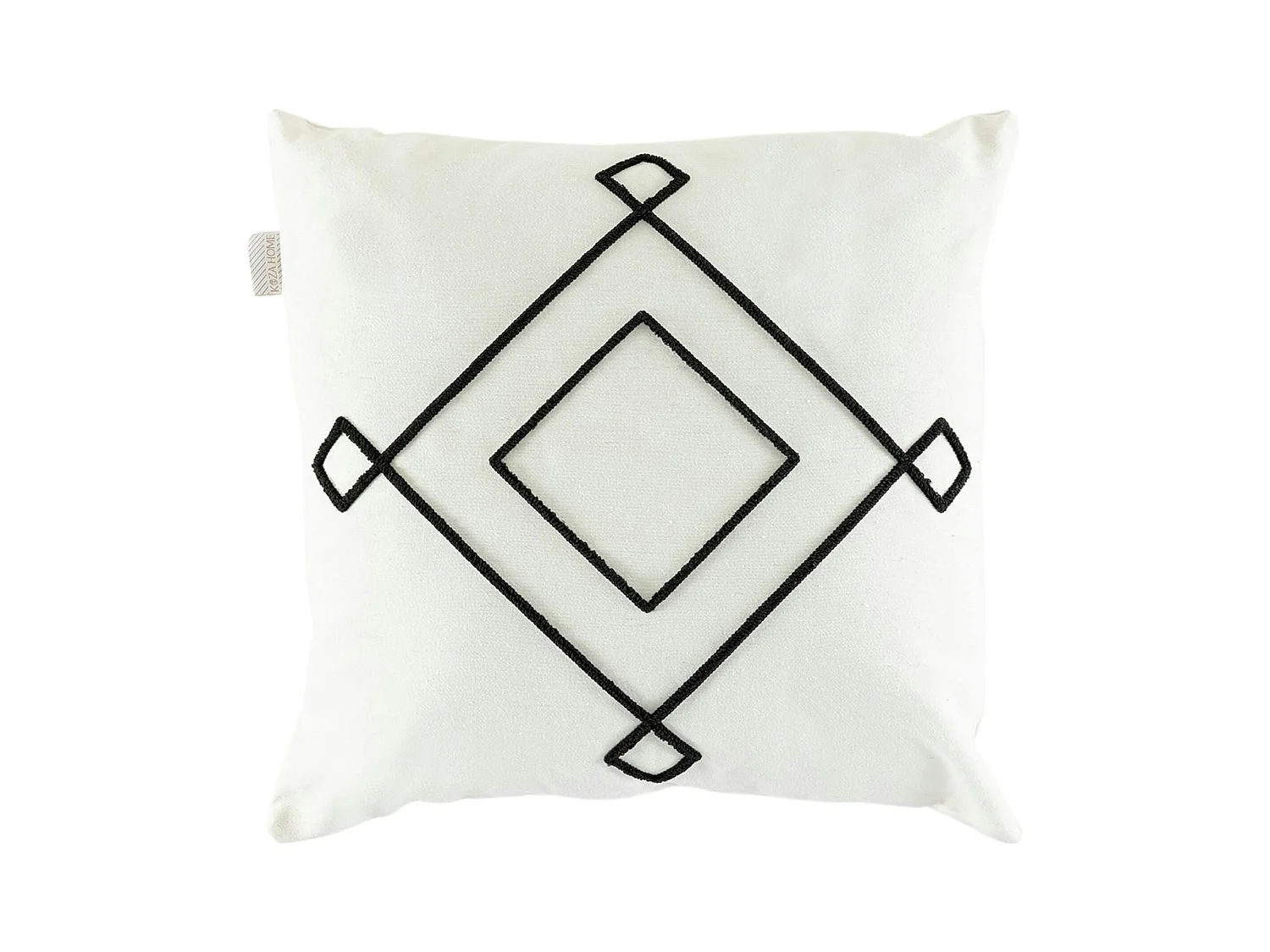 Coussin en lin écru – motif losange noir stylisé IZMIR