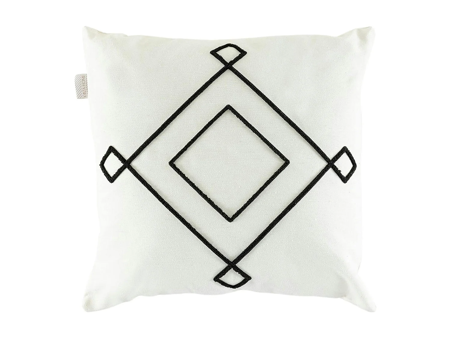 Coussin en lin écru – motif losange noir stylisé IZMIR