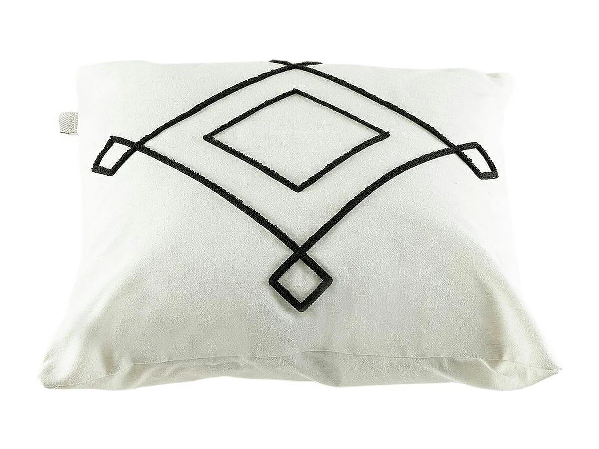 Coussin en lin écru – motif losange noir stylisé IZMIR