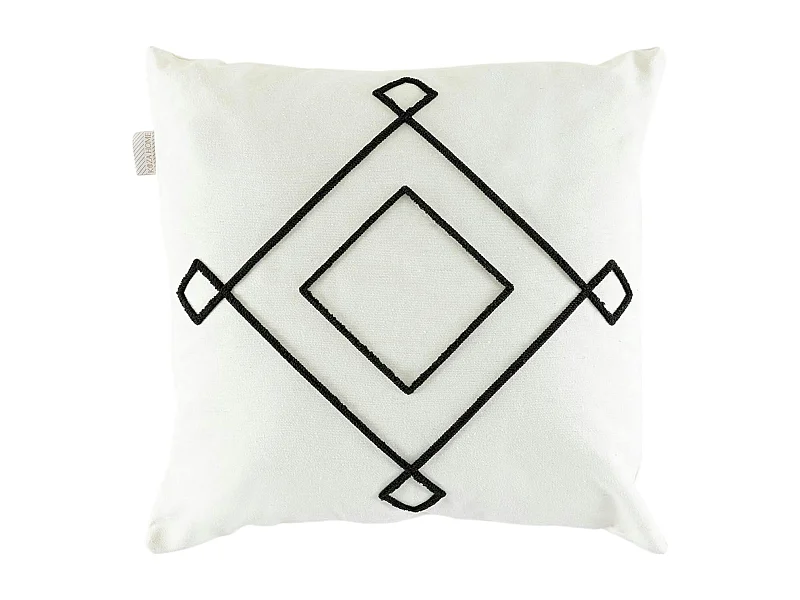 Coussin en lin écru – motif losange noir stylisé IZMIR