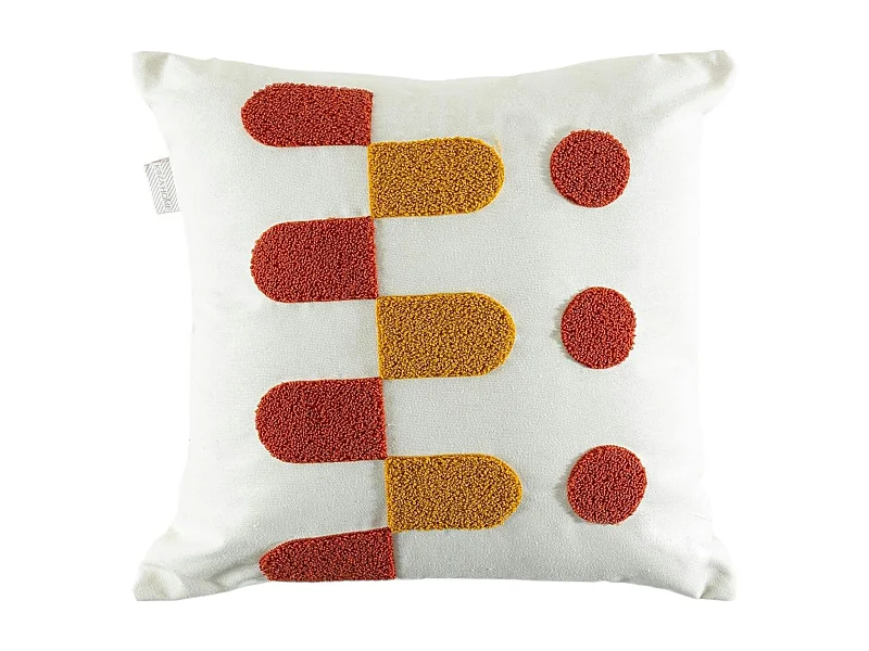 Coussin déco écru – motifs terracotta et moutarde IZMIR