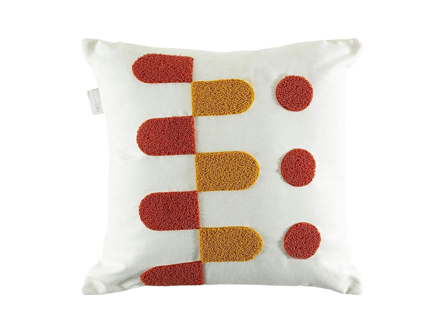 Coussin déco écru – motifs terracotta et moutarde IZMIR