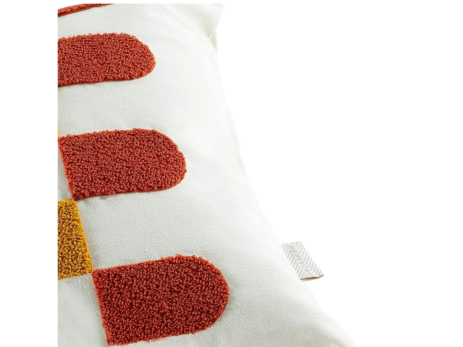 Coussin déco écru – motifs terracotta et moutarde IZMIR