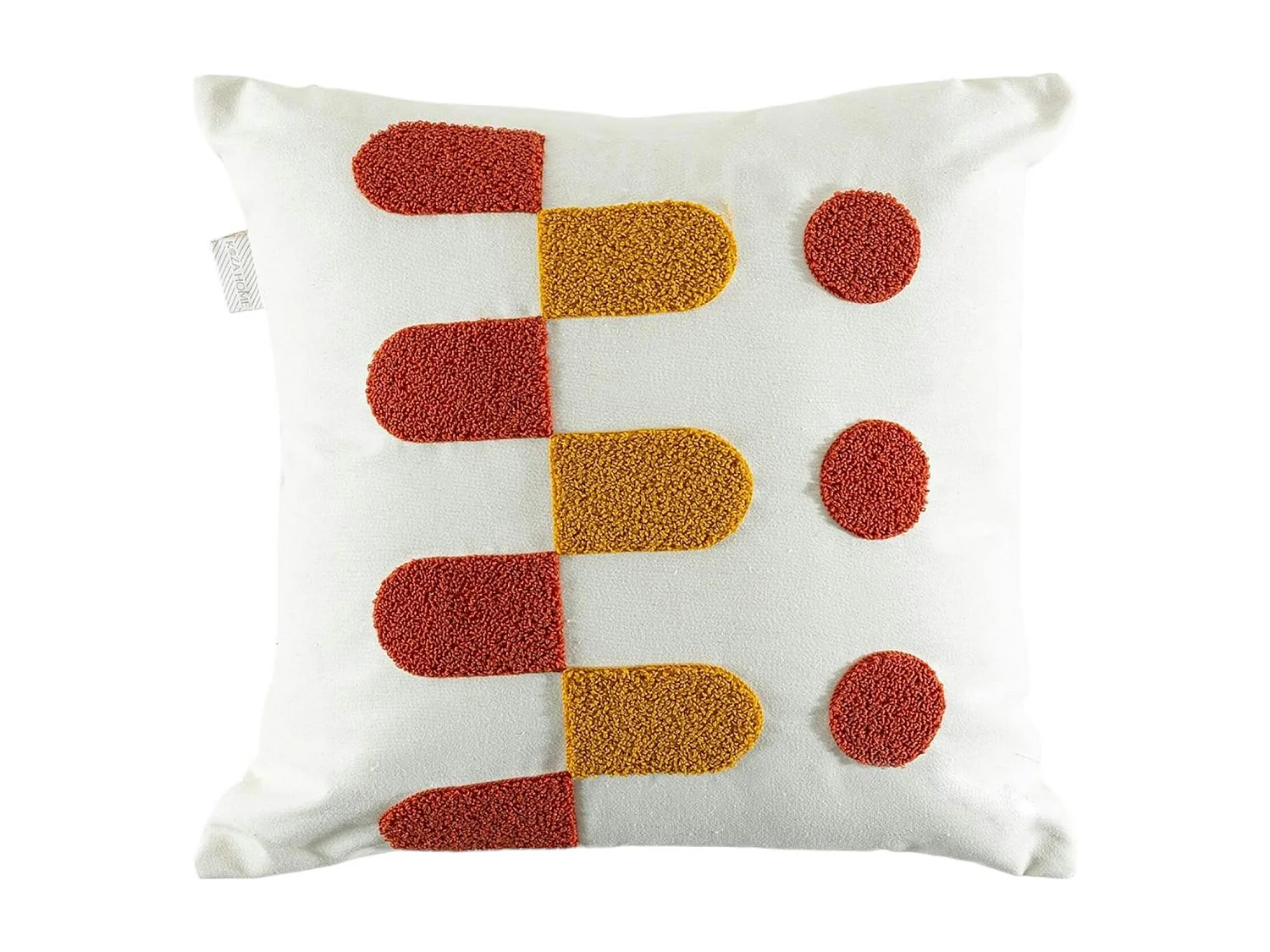 Coussin déco écru – motifs terracotta et moutarde IZMIR