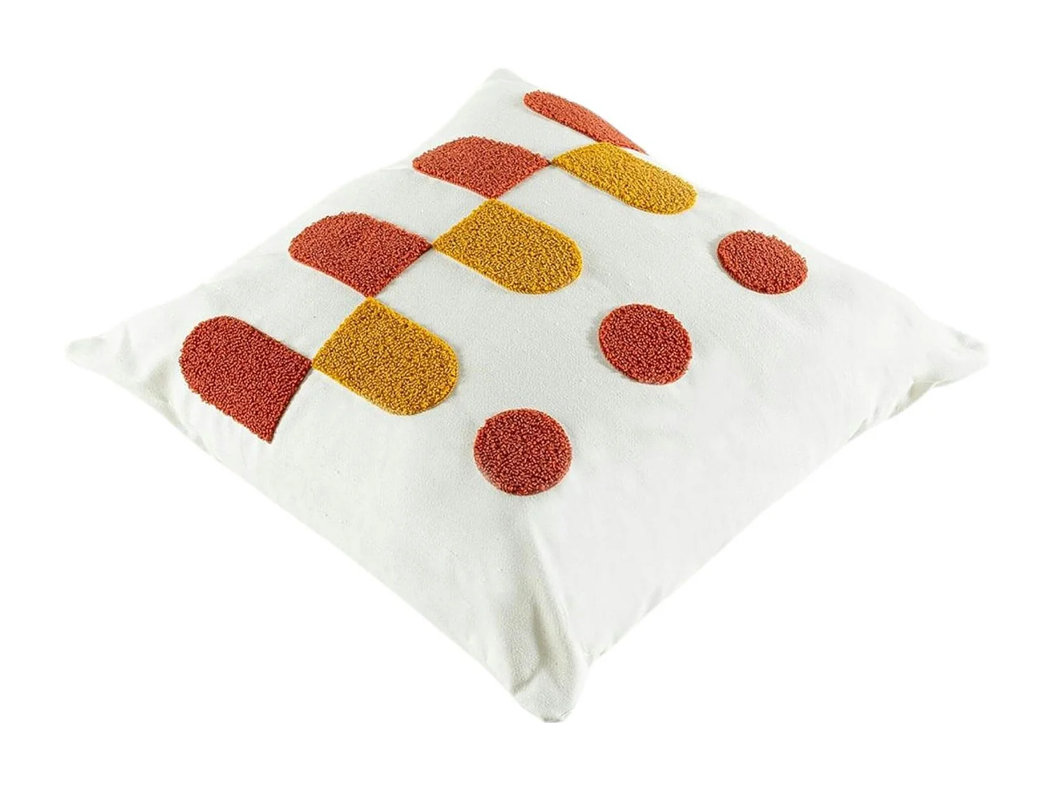 Coussin déco écru – motifs terracotta et moutarde IZMIR