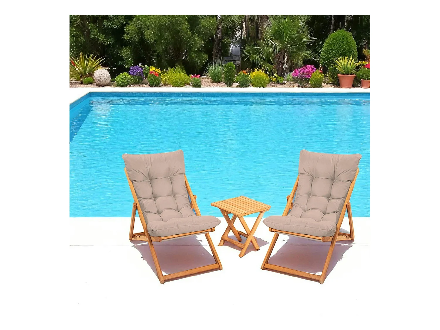 Salon jardin détente 2 places taupe - bois et toile SORA